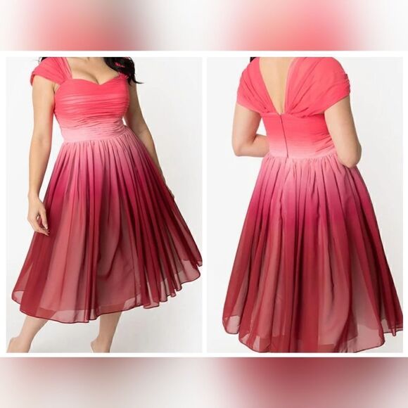 Unique Vintage Pink Ombre Cocktail Dress - Picture 2 of 5